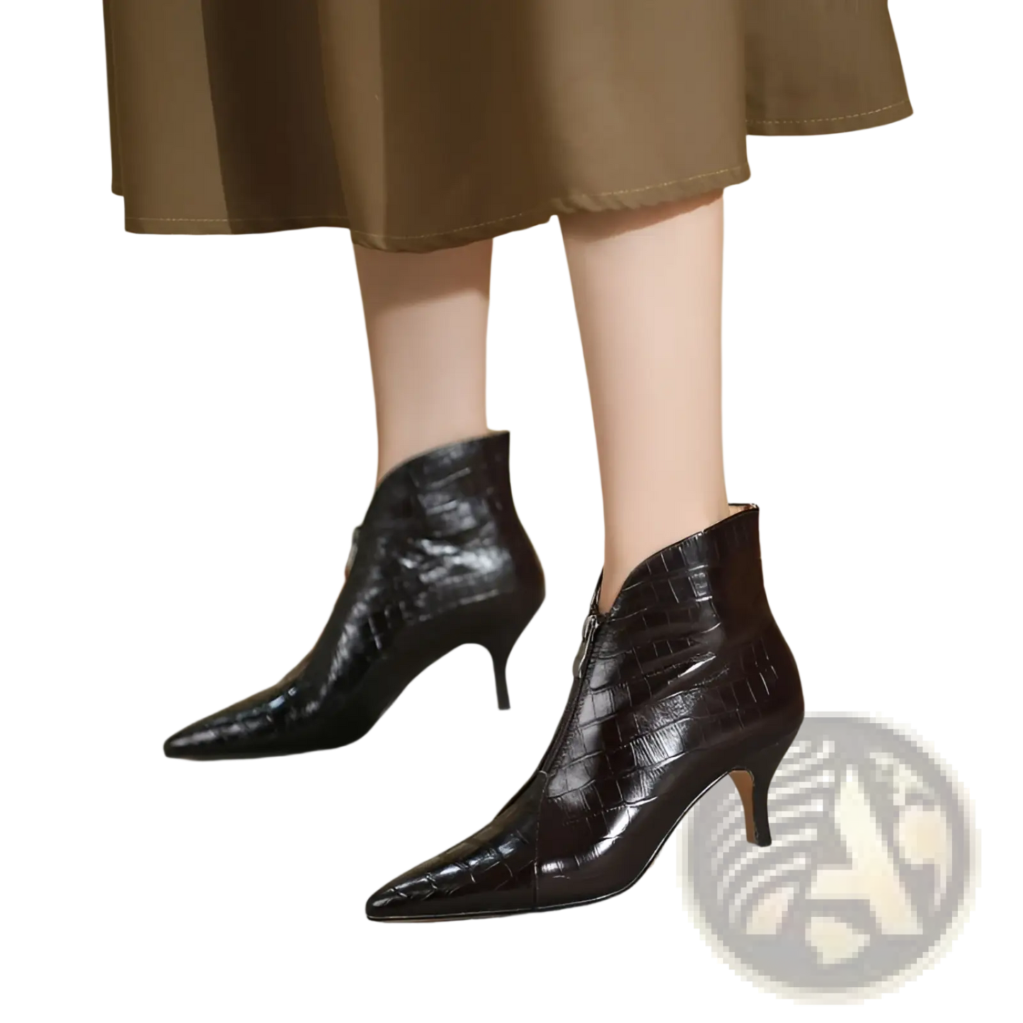 Croc Embossed Leather Stiletto Ankle Boots