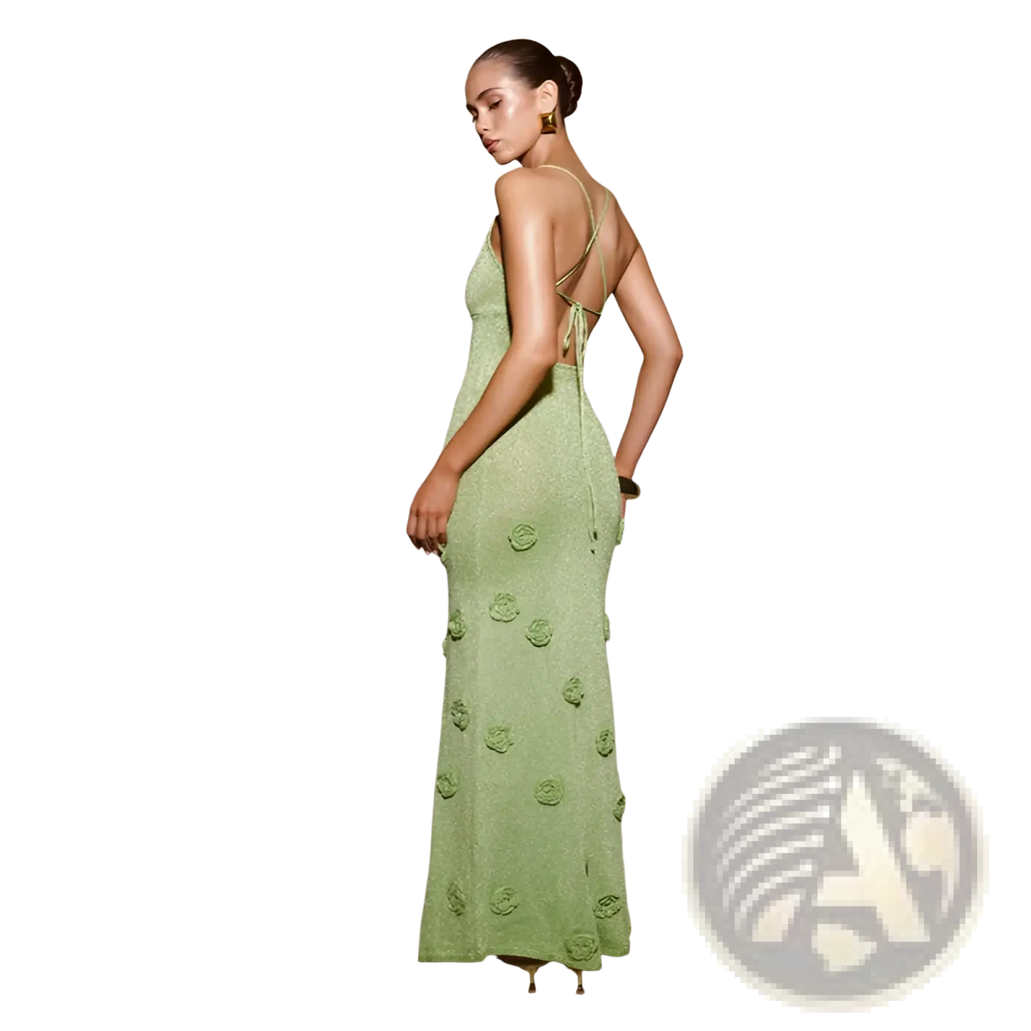 Crochet Floral Lace Mermaid Maxi Dress with Glitter Accents