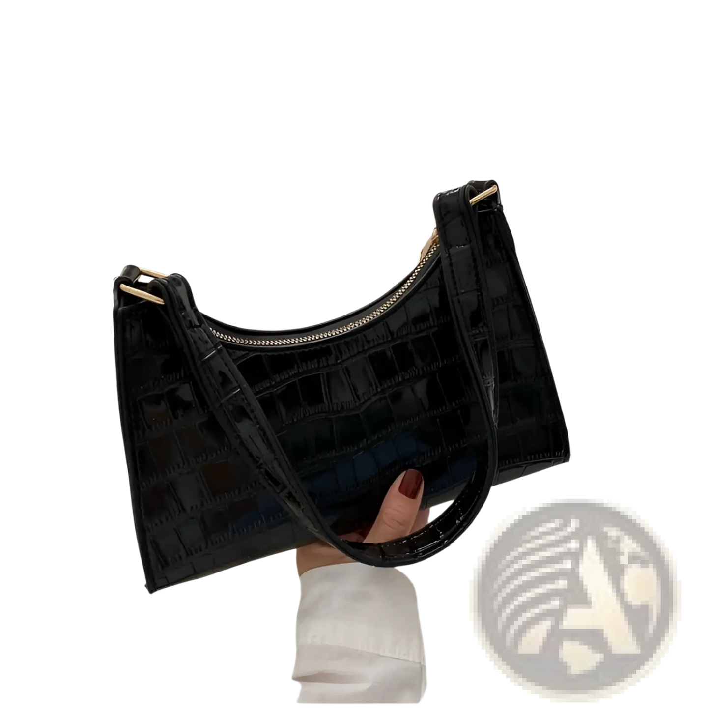 Crocodile Embossed Pu Leather Crescent Messenger Bag