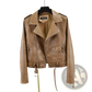 Crocodile Faux Leather Cropped Biker Jacket with Belt