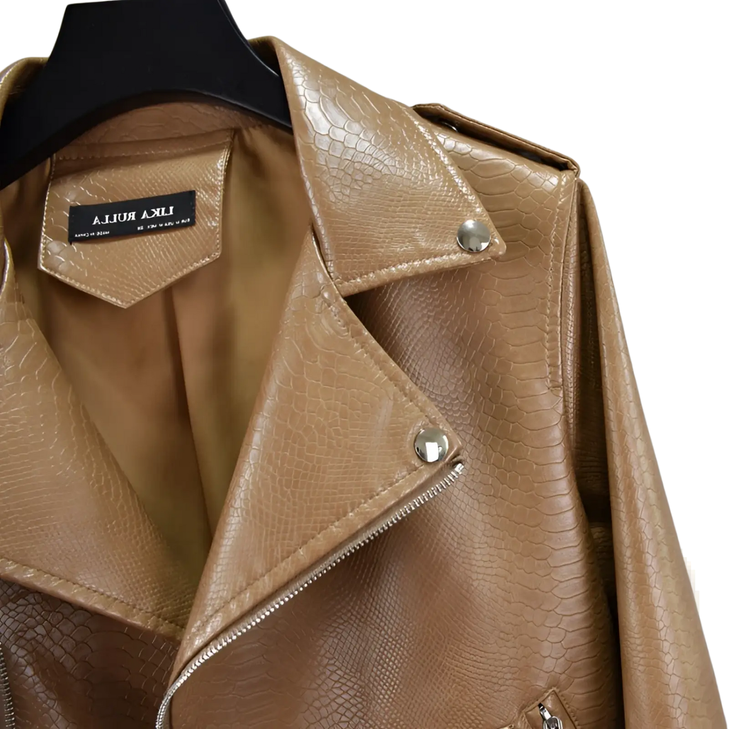 Crocodile Faux Leather Cropped Biker Jacket with Belt
