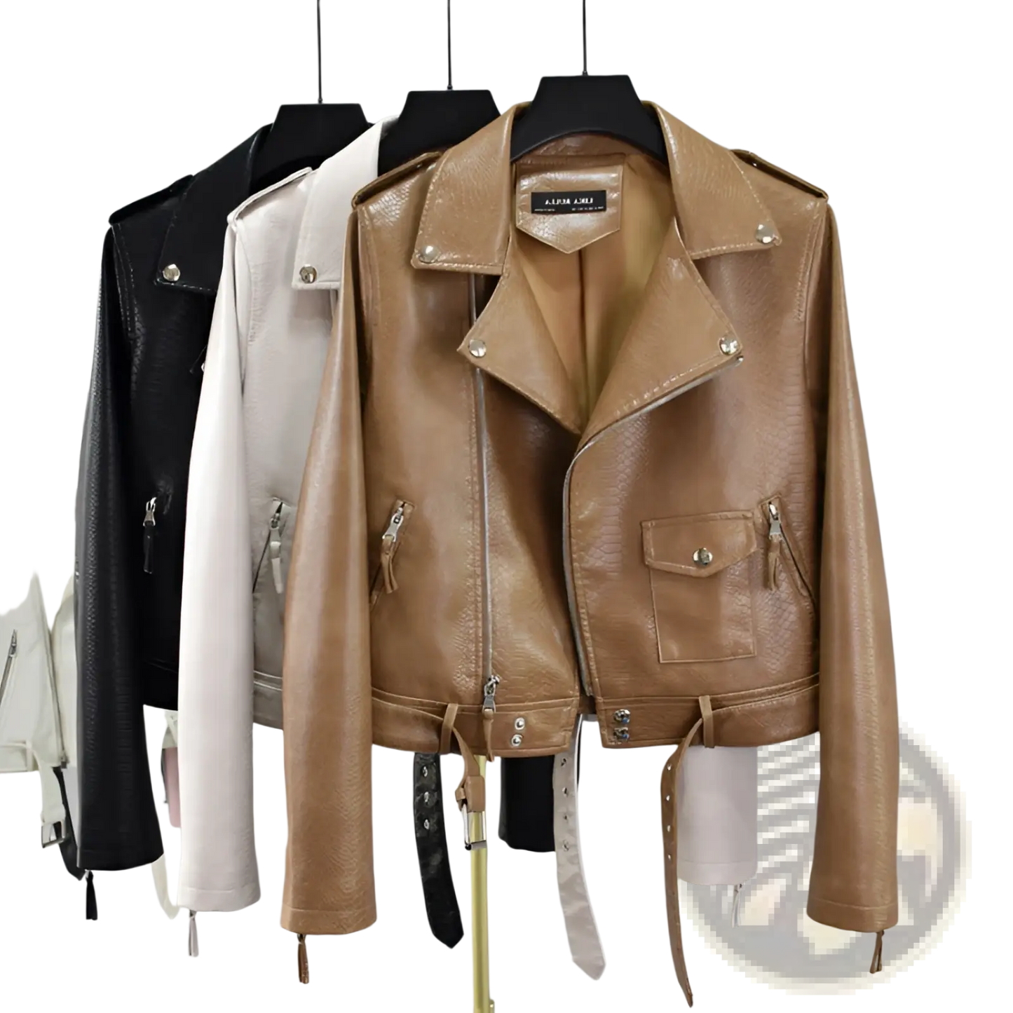 Crocodile Faux Leather Cropped Biker Jacket with Belt