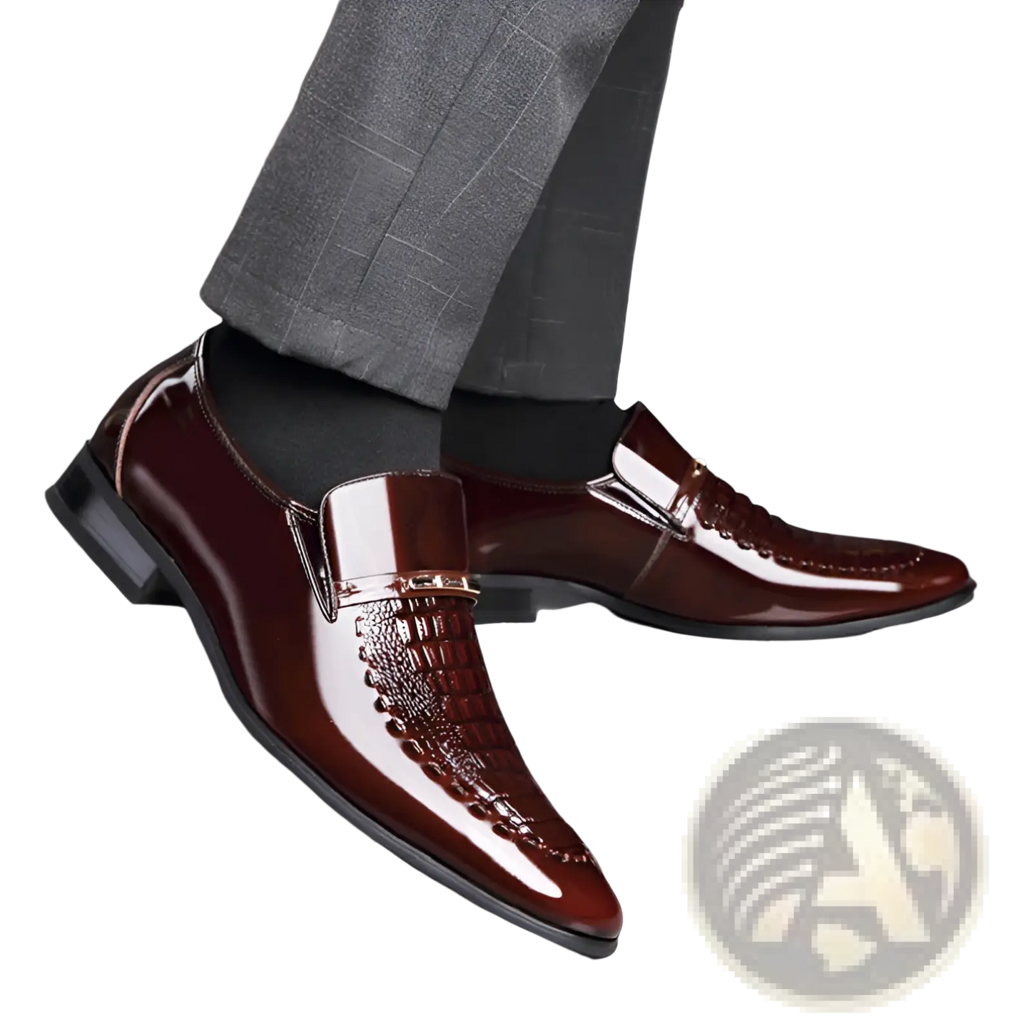 Crocodile Patent Leather Men's Loafers with Buckle