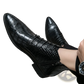 Crocodile Pattern Leather Pointed Toe Ankle Boots