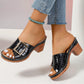 Crocodile Textured Chunky Heel Peep Toe Sandals