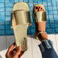 Crocodile Textured Square Toe Flat Beach Sandals