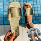 Crocodile Textured Square Toe Flat Beach Sandals