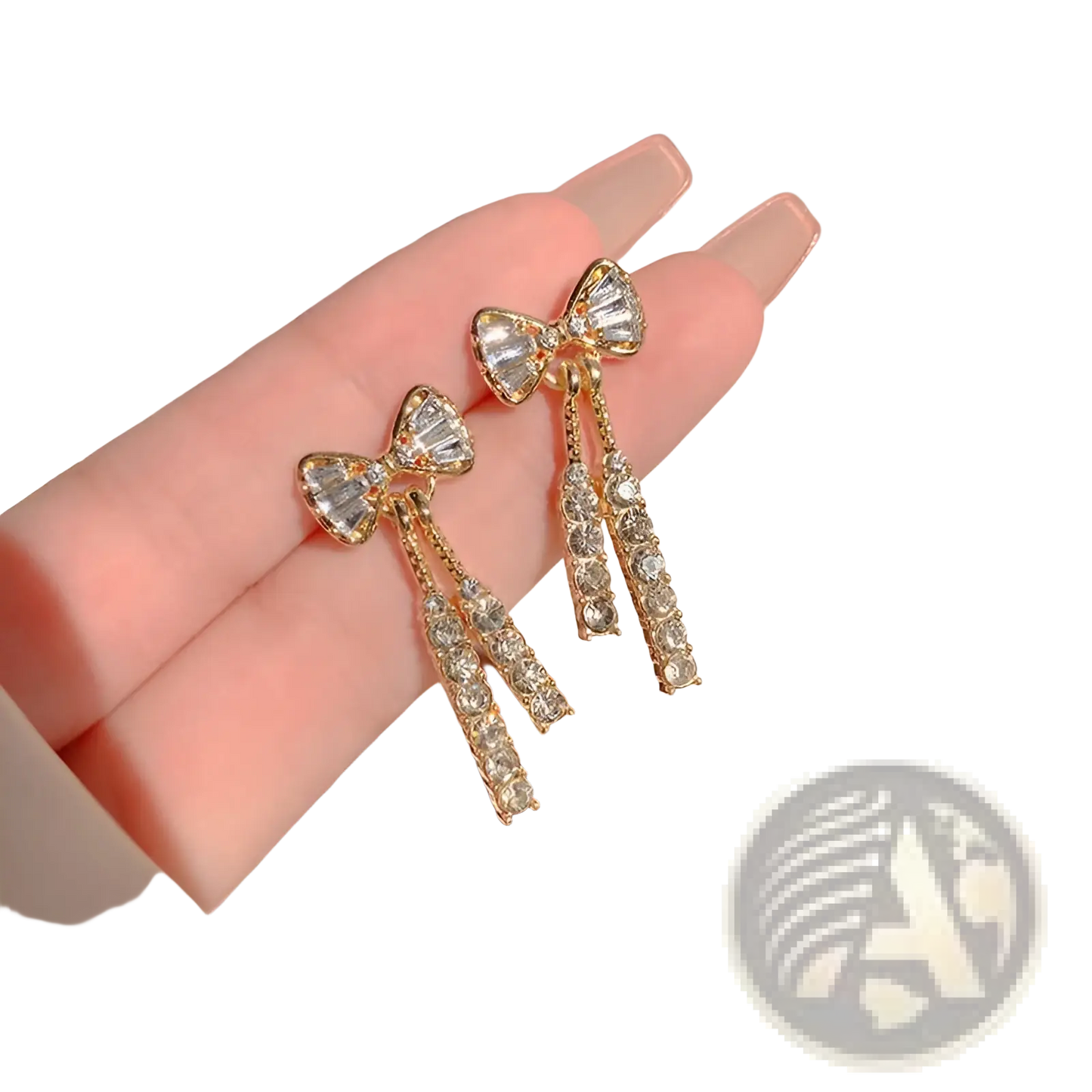 Crystal Bow and Pearl Dangle Earrings in Gold