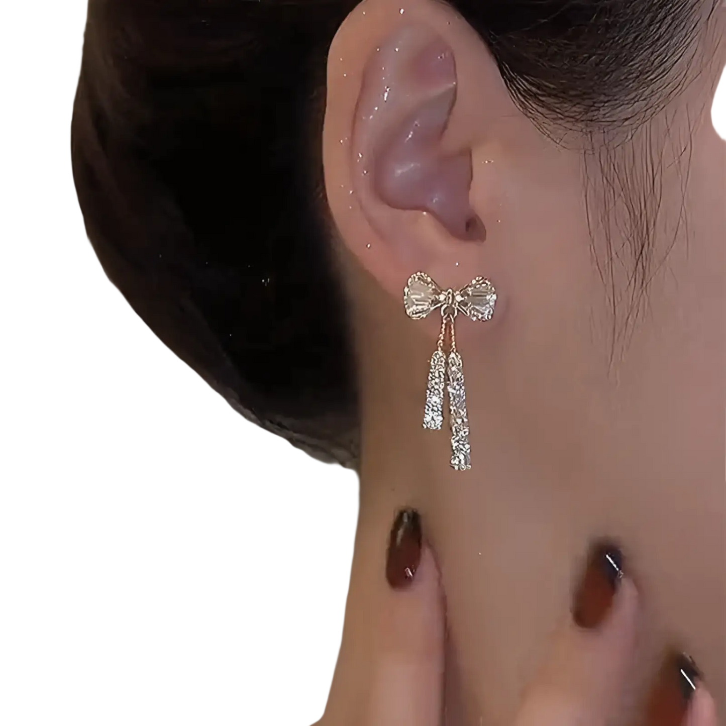 Crystal Bow and Pearl Dangle Earrings in Gold