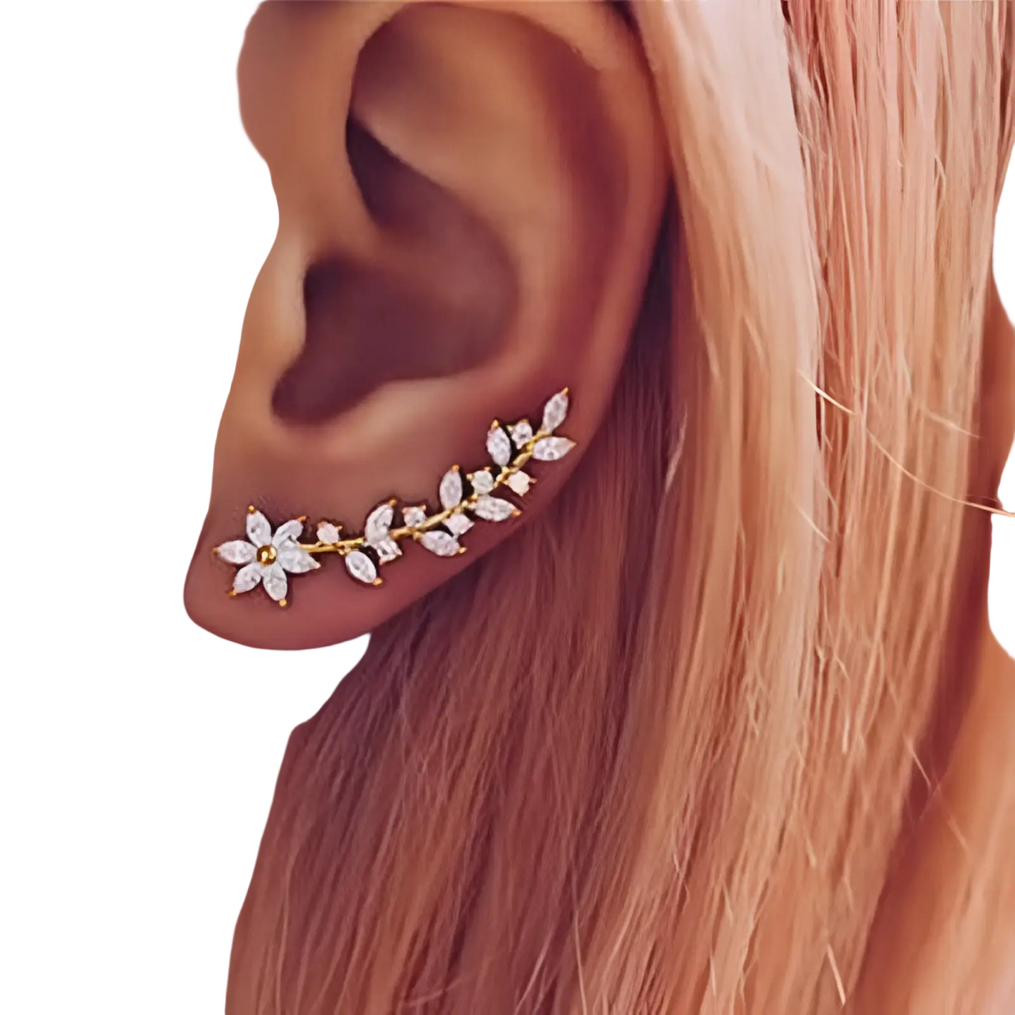 Crystal Floral Vine Ear Climber Earrings for Women