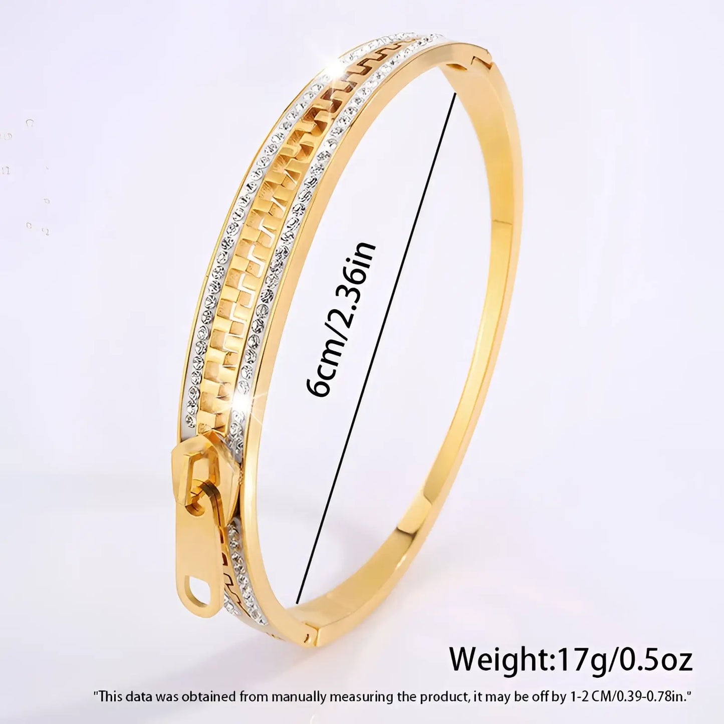 Crystal Interlocking Titanium Steel Zipper Bangle Bracelet