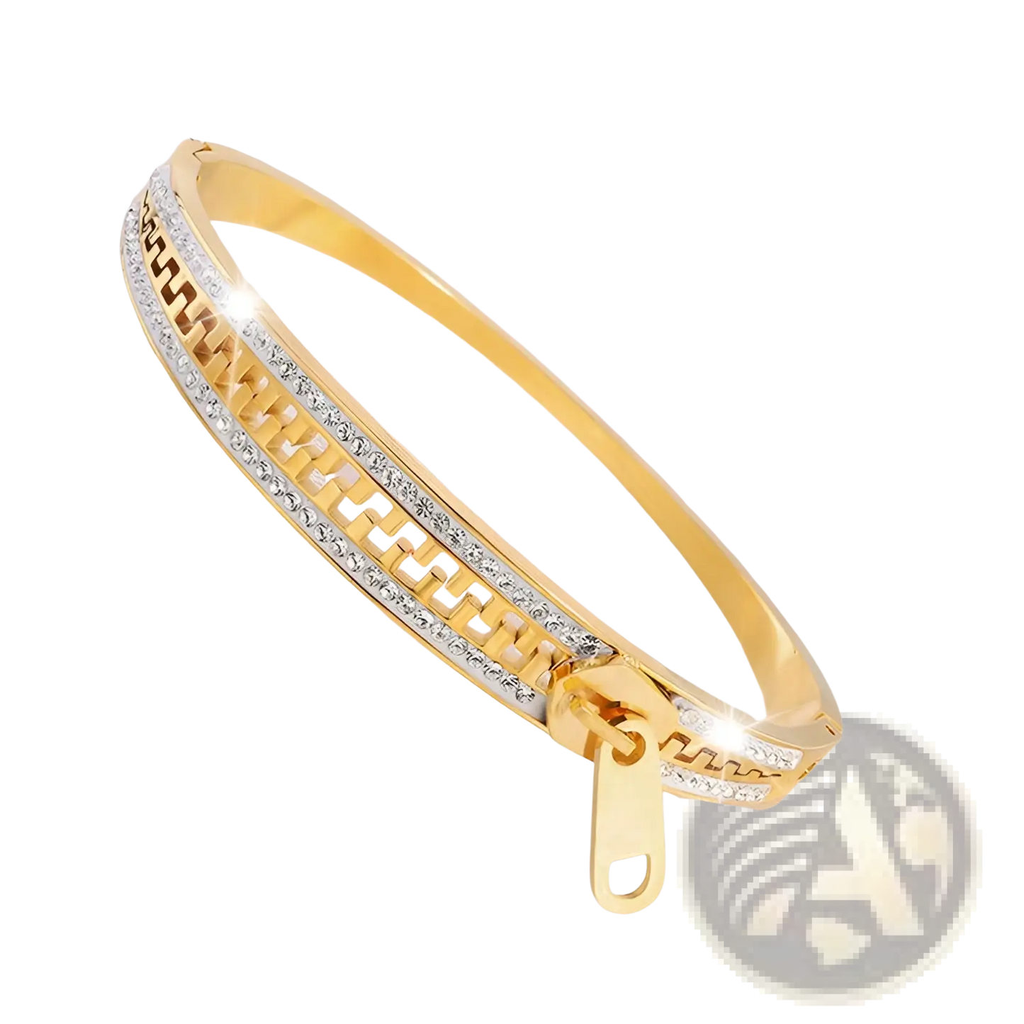 Crystal Interlocking Titanium Steel Zipper Bangle Bracelet