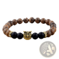 Crystal Owl Charm Wood and Onyx Beaded Bracelet