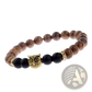 Crystal Owl Charm Wood and Onyx Beaded Bracelet