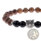 Crystal Owl Charm Wood and Onyx Beaded Bracelet
