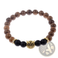 Crystal Owl Charm Wood and Onyx Beaded Bracelet