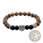Crystal Owl Charm Wood and Onyx Beaded Bracelet