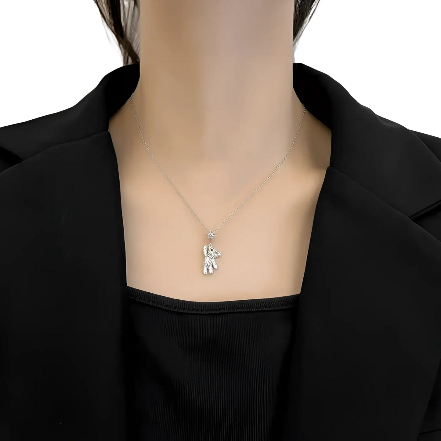Crystal Star Bear Titanium Steel Necklace Gold Pendant