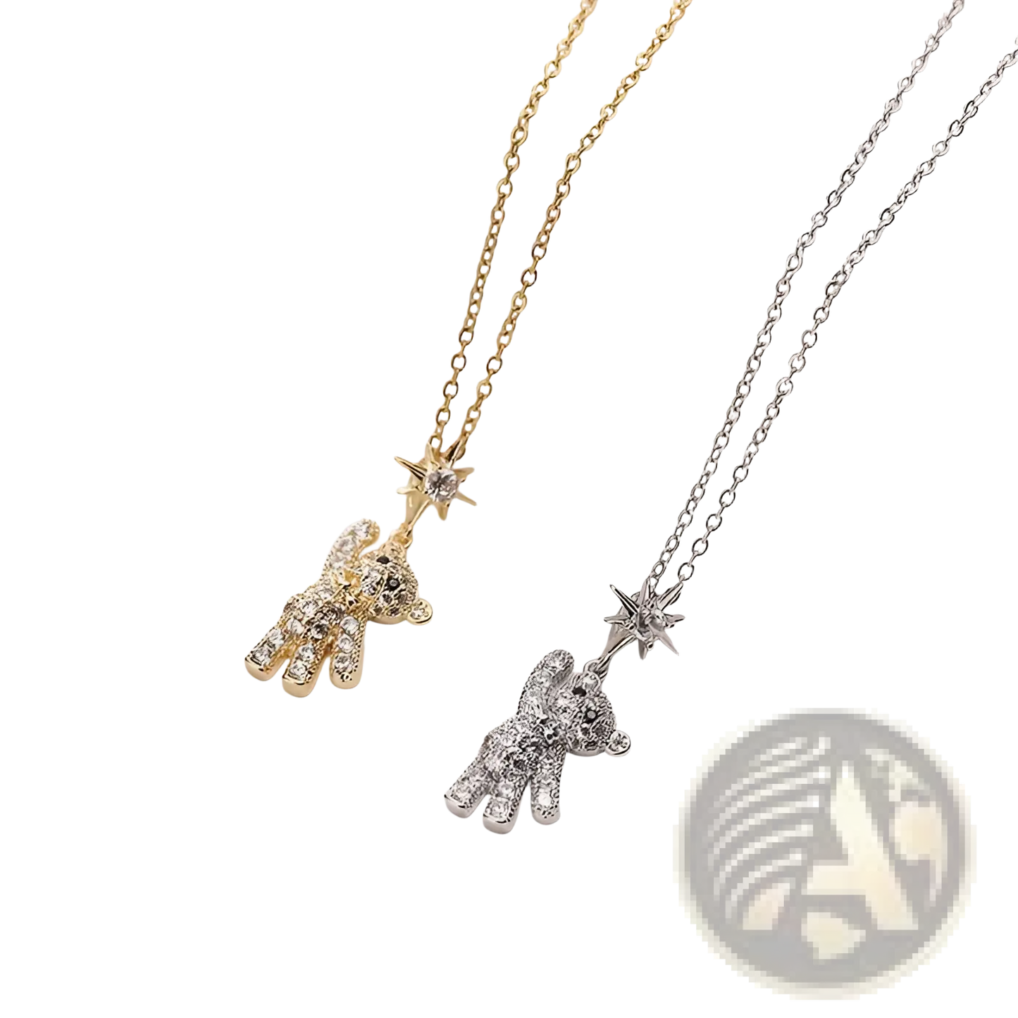 Crystal Star Bear Titanium Steel Necklace Gold Pendant