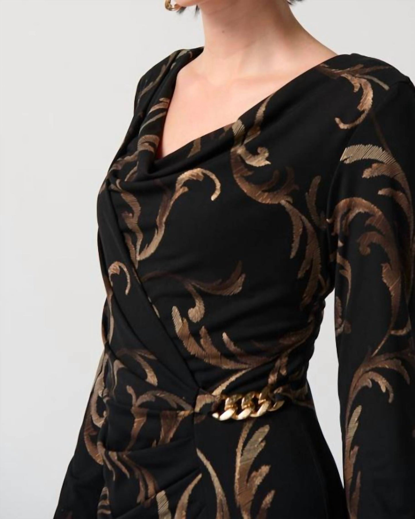 Joseph Ribkoff - Baroque Foiled Silky Knit Sheath Dress With Ornament