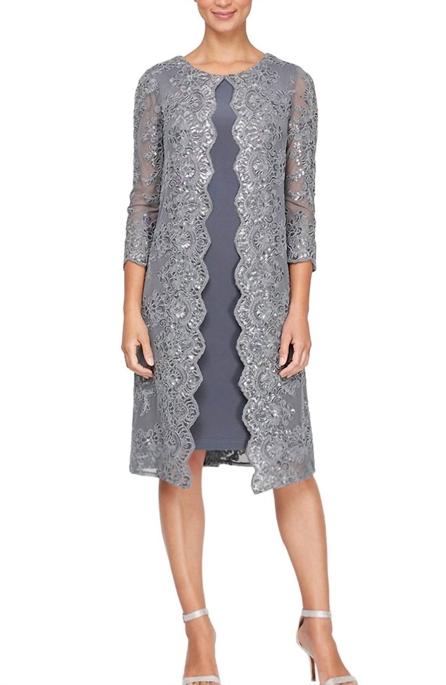 Alex Evenings - Short Embroidered Mock Jacket Dress