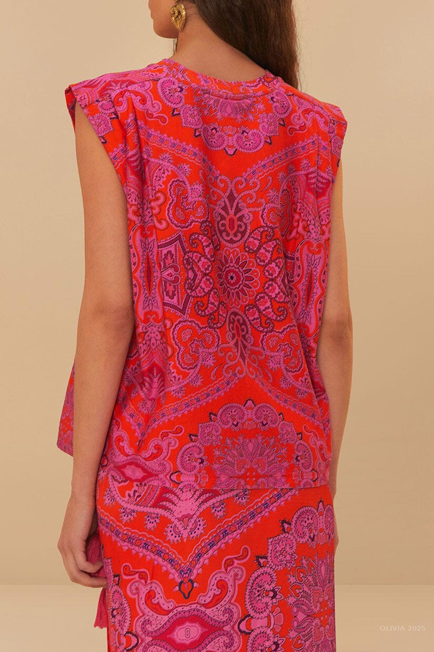 Farm Rio - Scarf Shoulder Pad Blouse