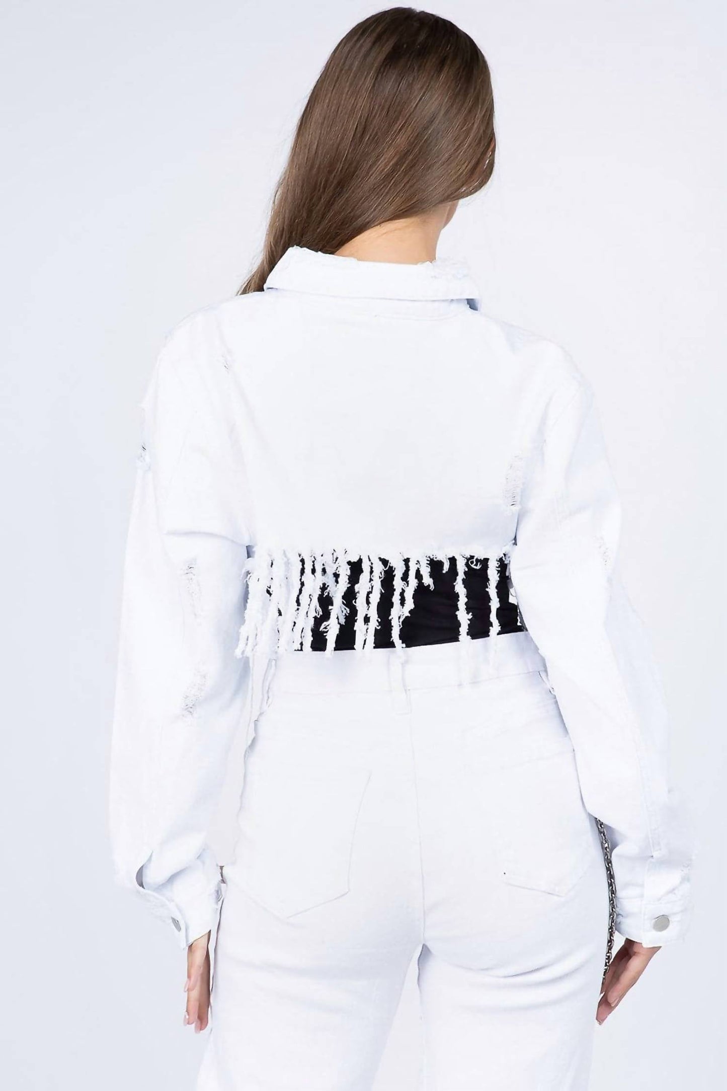American Bazi - Chic Cropped Distressed Jean Jacket