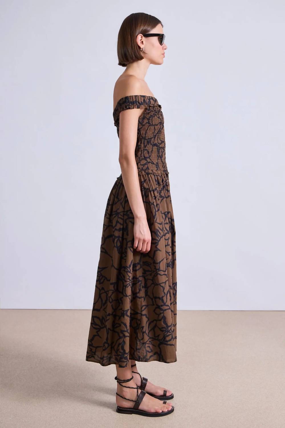Apiece Apart - Lace Floral Chocolate Britt Off-shoulder Maxi