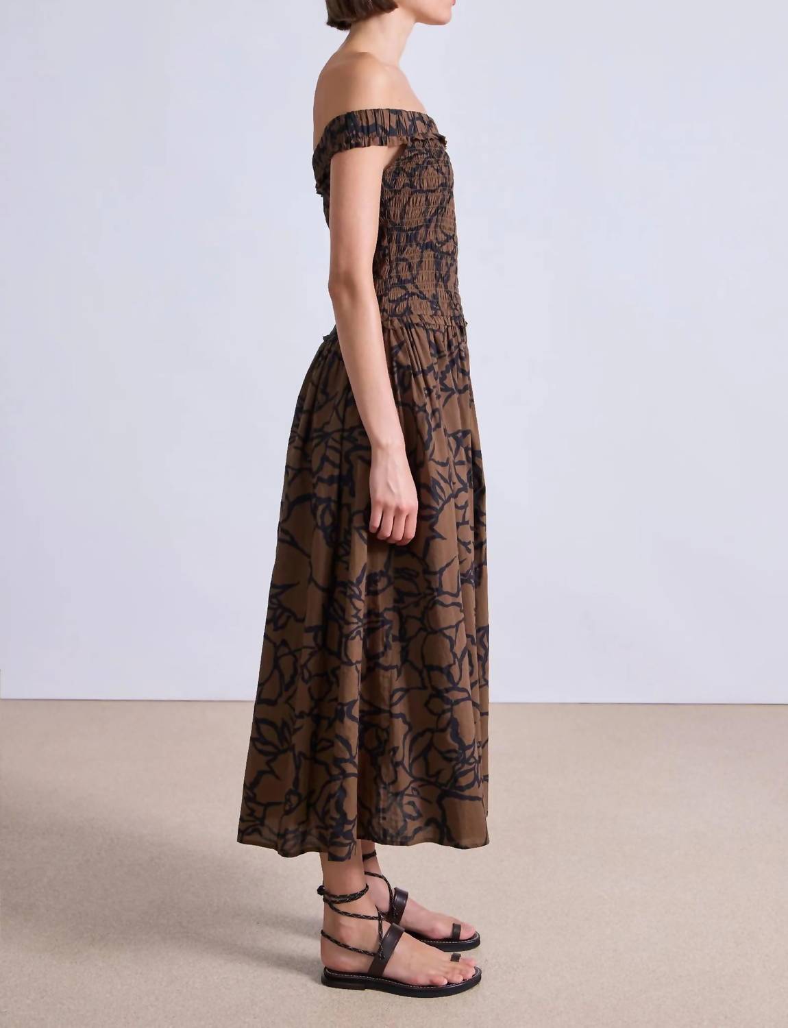 Apiece Apart - Lace Floral Chocolate Britt Off-shoulder Maxi