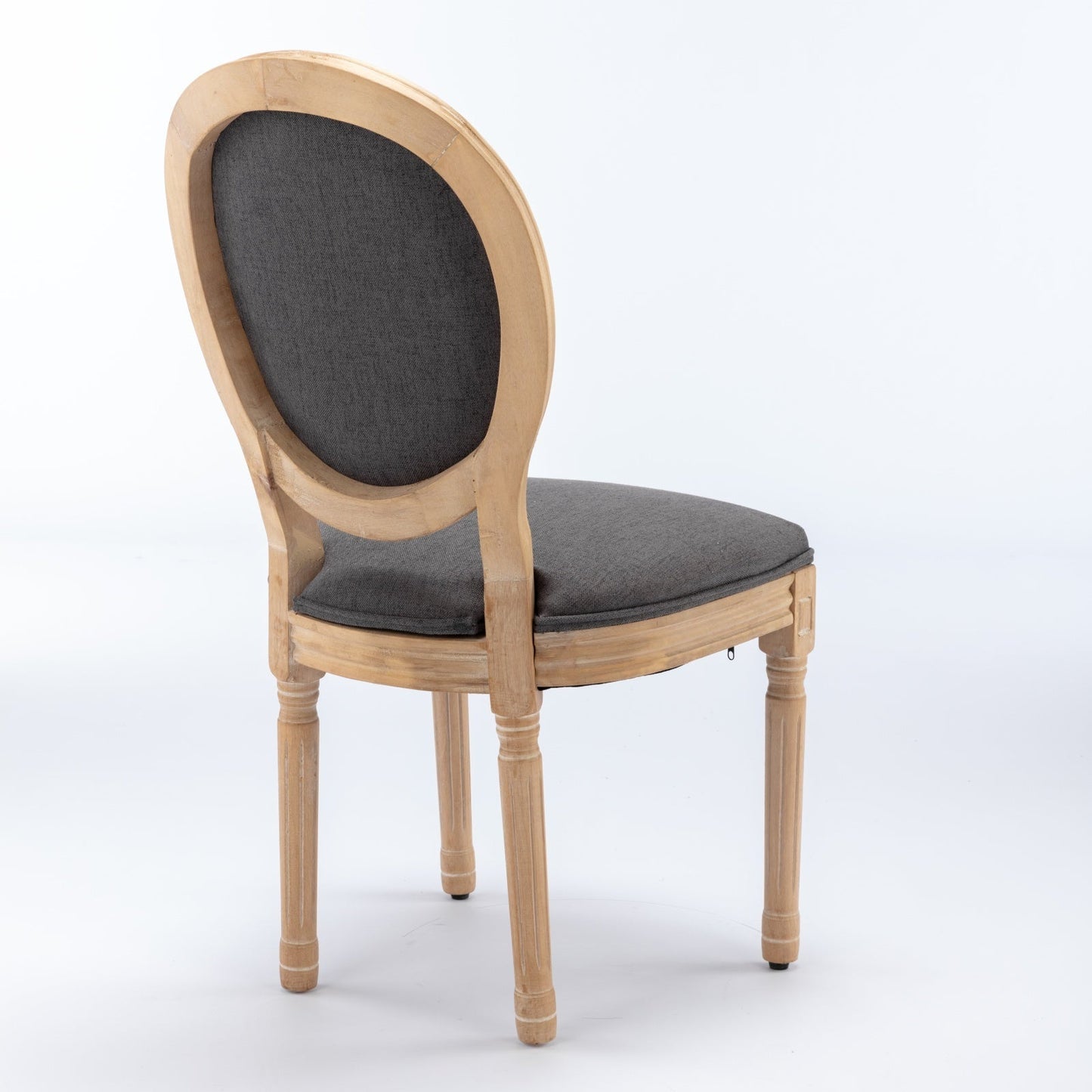 French Style Solid Wood Frame Antique Linen Dining Chair, Set of 2