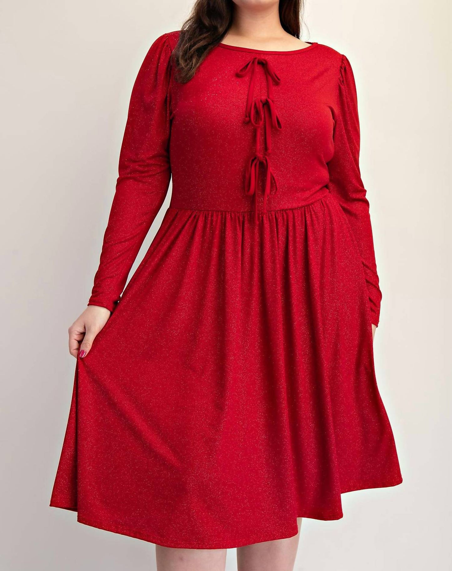 The Curve La - Plus Size Glitter Knit Flare Dress With Bow Details