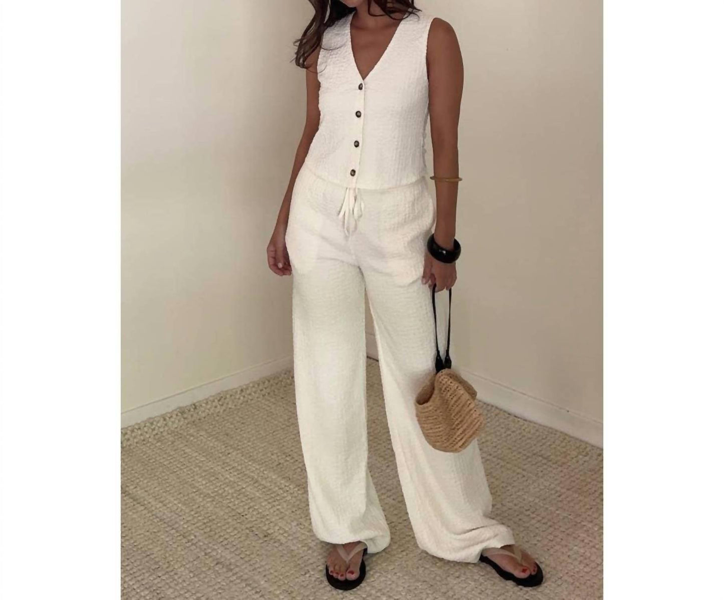 Et Clet - Textured Vest Top And Wide Leg Pants Sets