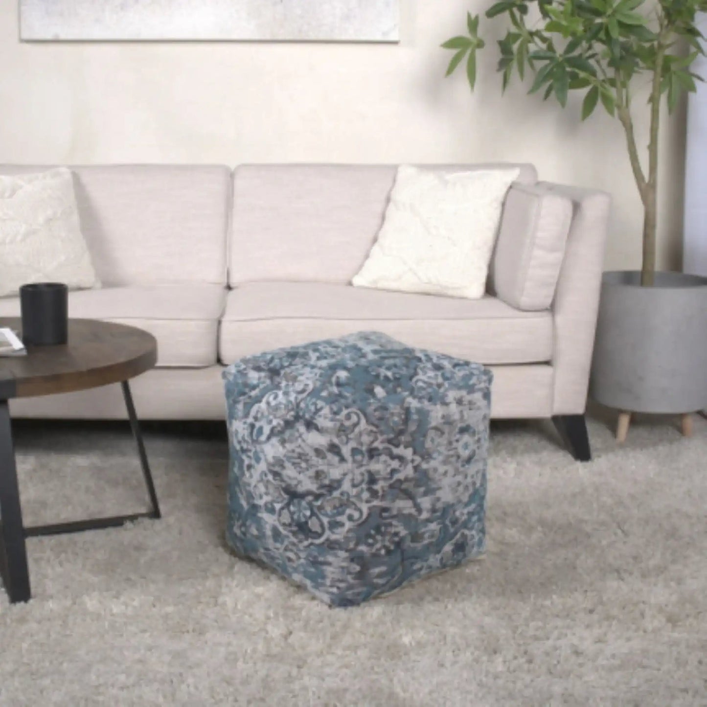 Anita Square Pouf Ottoman and Floor Cushion - Blue