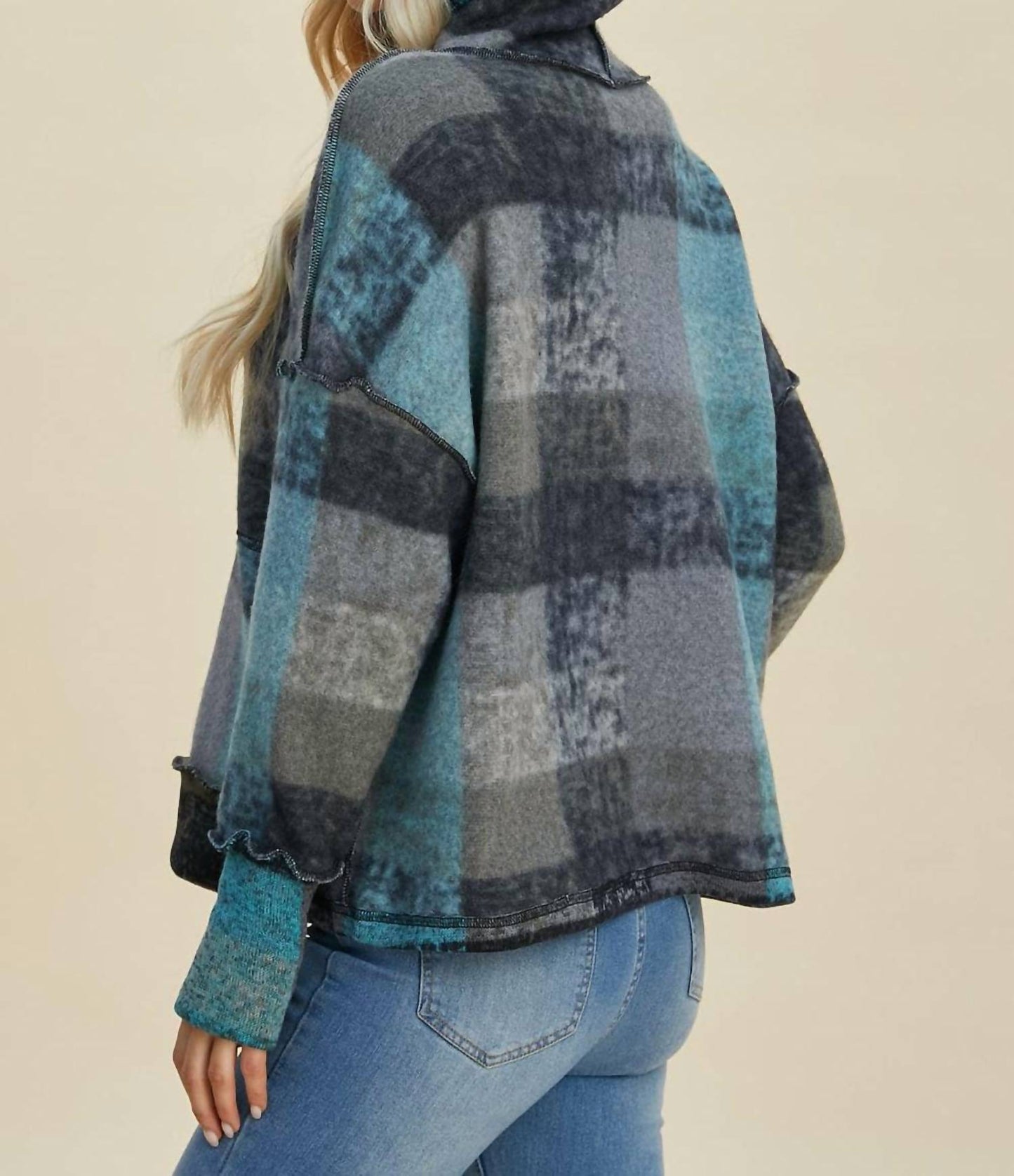 Double Take - Cozy Plaid Oversized Hoodie