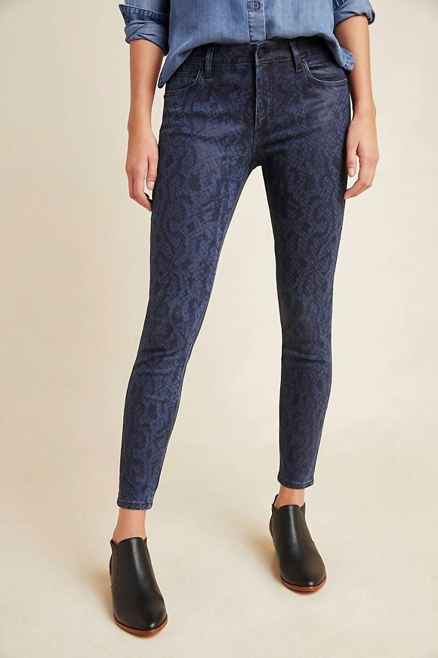 Joe'S Jeans - Charlie High Rise Coated Snake Print Skinny Jeans