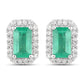 0.91 Carat Genuine Zambian Emerald and White Diamond 14K White Gold Earrings