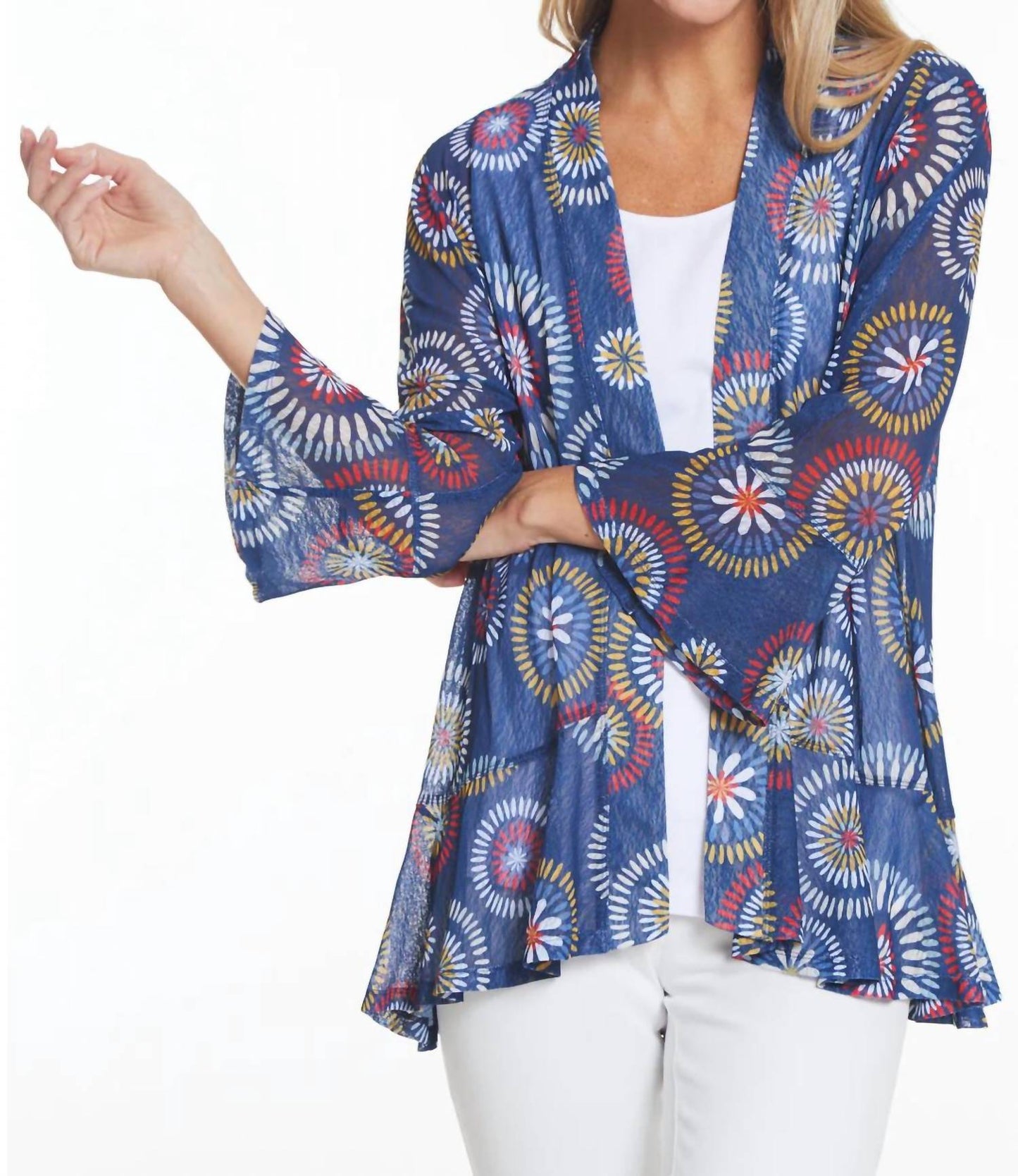 Multiples - Flounce Sleeve Mesh Open Cardigan