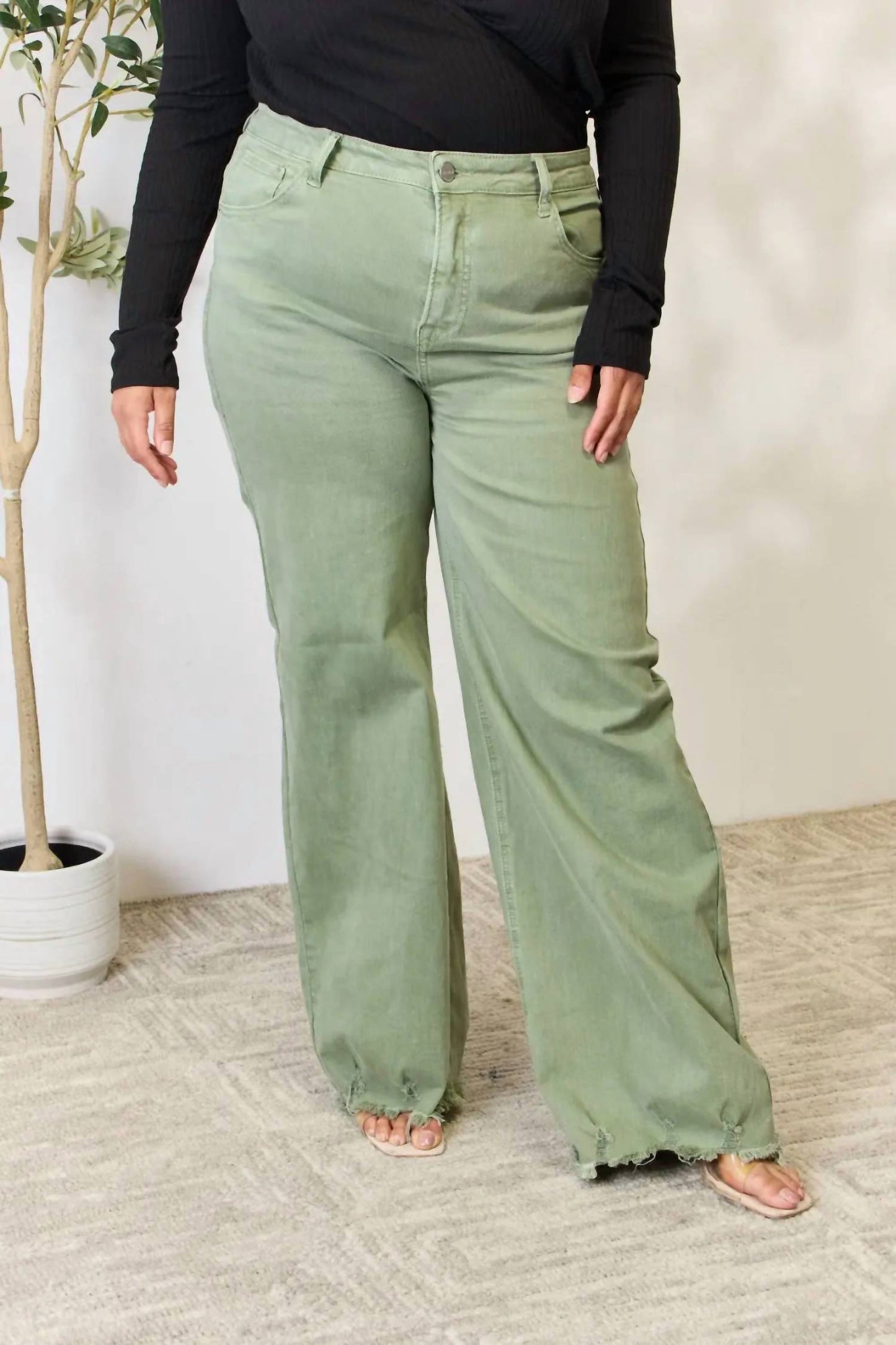 Risen - Women's Full Size Raw Hem Wide-leg Jeans