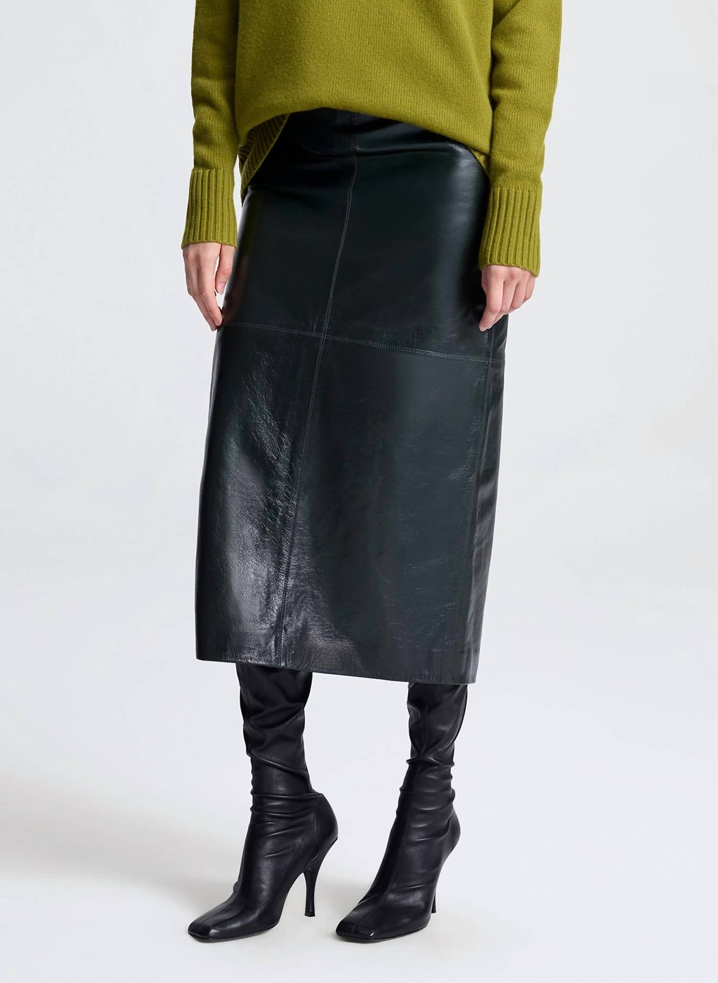 A.L.C. - Marta Glossy Leather Midi Skirt