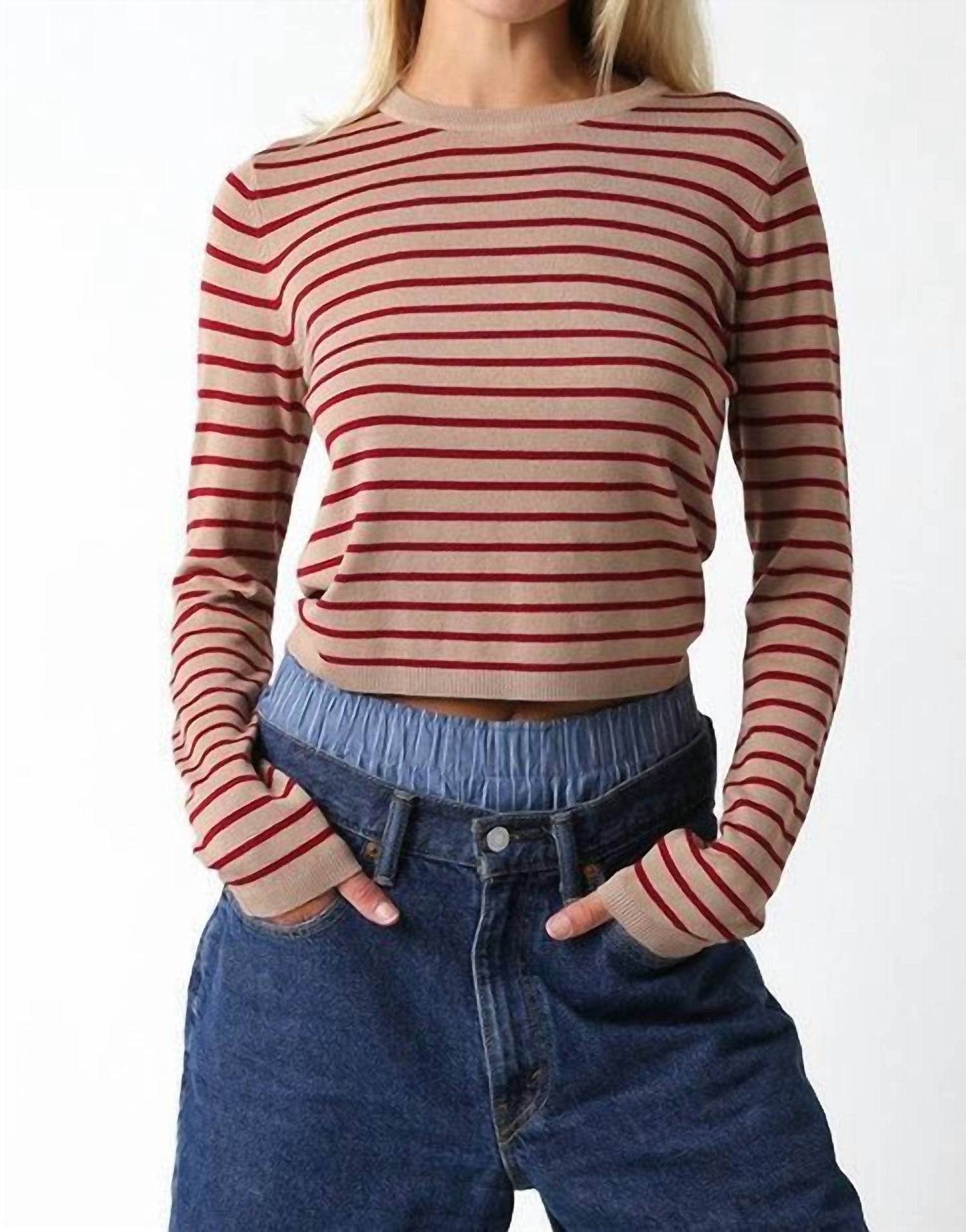 Olivaceous - Maya Striped Crew Neck Sweater