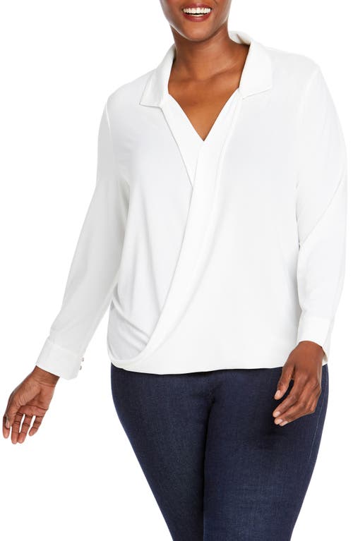 Foxcroft Claudette Wrap Top in Ivory, Size 3X