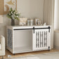 Dog Crate With Sliding Barn Door and Side Access, Lockable Wheels for Small to Medium Dogs - White