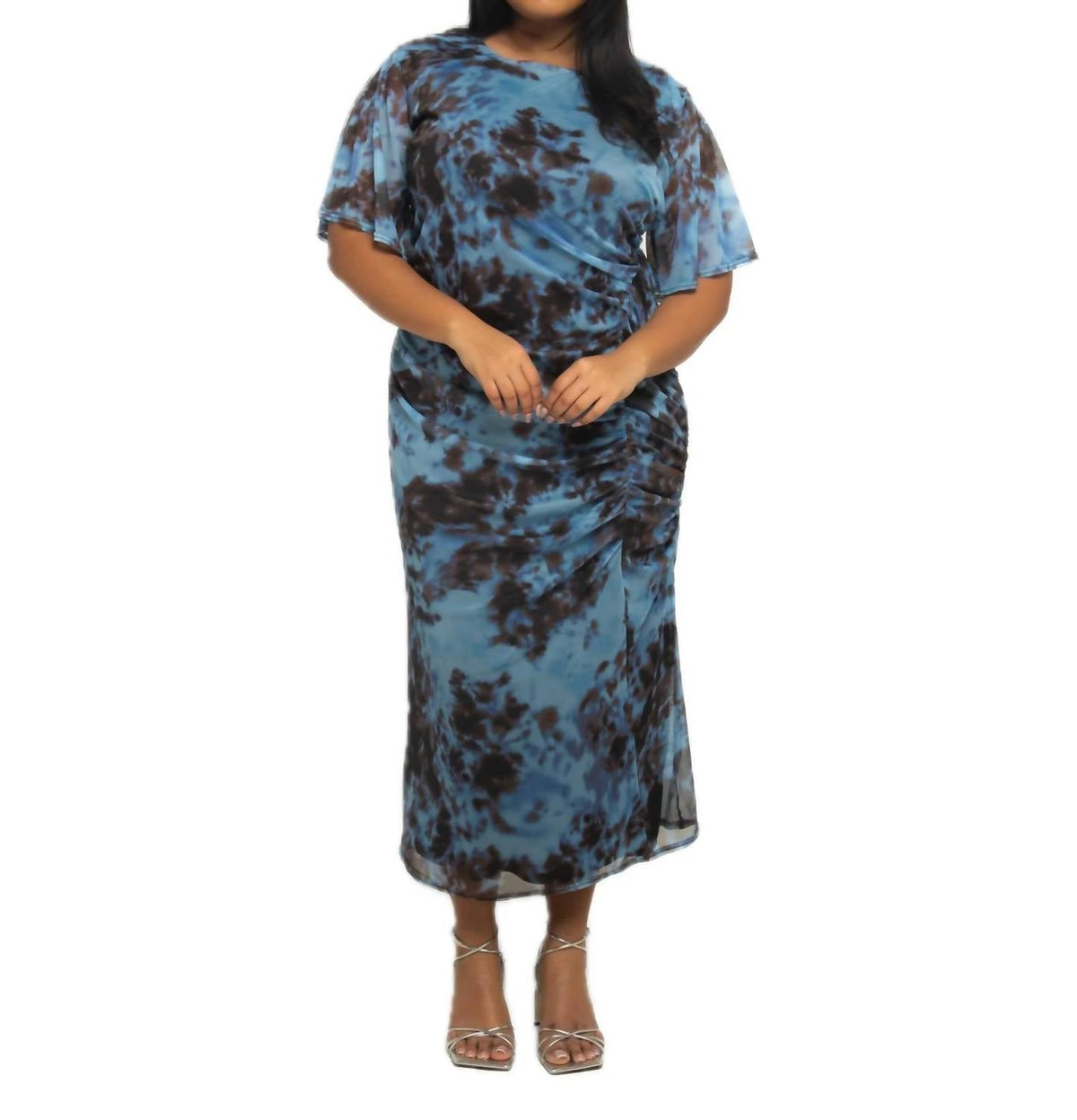 Fashion Szn Curve - Short Sleeve Abstract Mesh Midi Dress - Plus Size