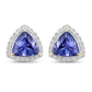 3.82 Carat Genuine Tanzanite and White Diamond 14K Yellow Gold Earrings
