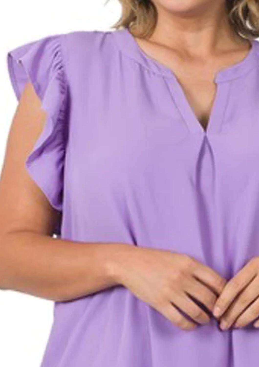 ज़नाना - वोवन रफल्ड स्लीव हाई-लो टॉप - प्लस