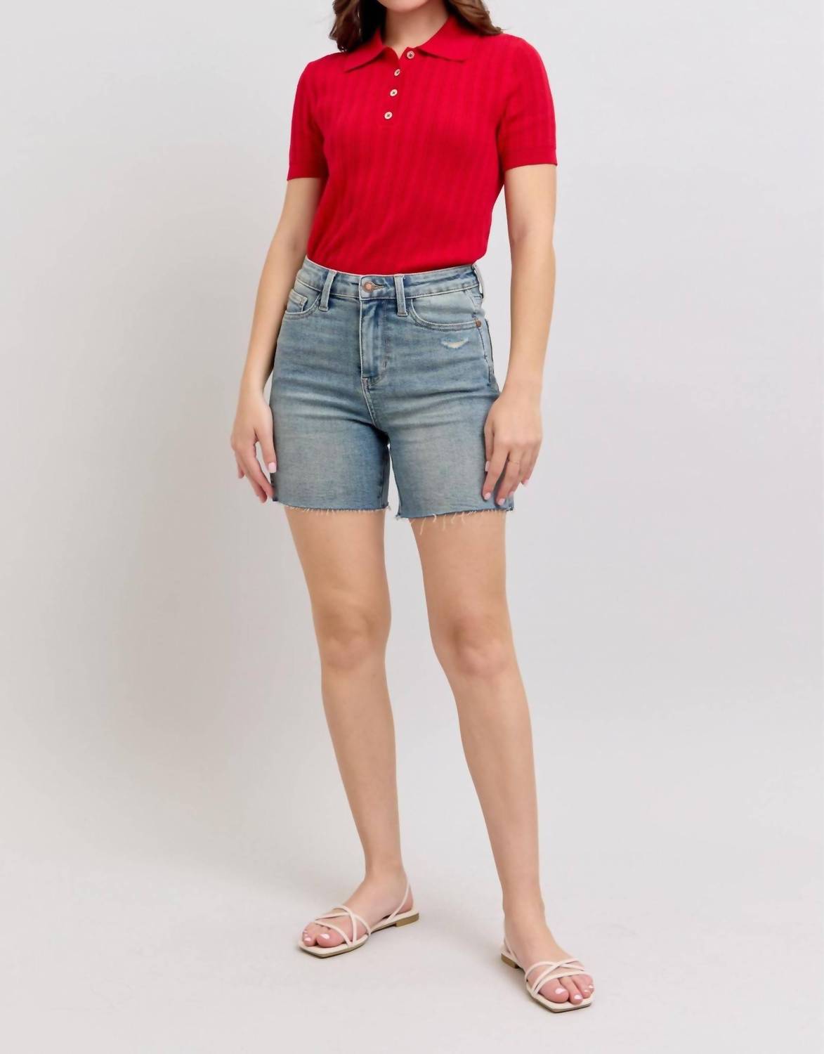 Judy Blue - High Waist Vintage Wash Side Slit Denim Short
