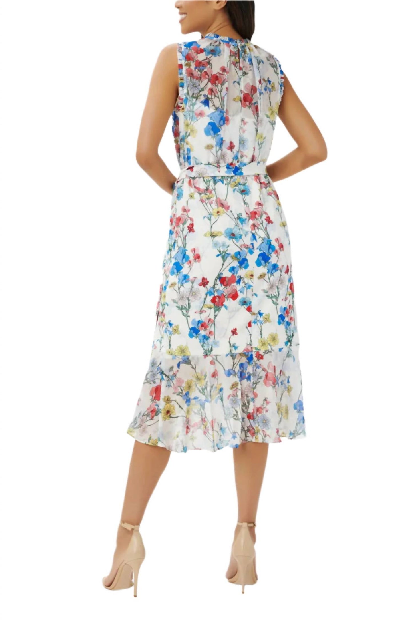 Adrianna Papell - Sleeveless Floral Chiffon Midi Dress