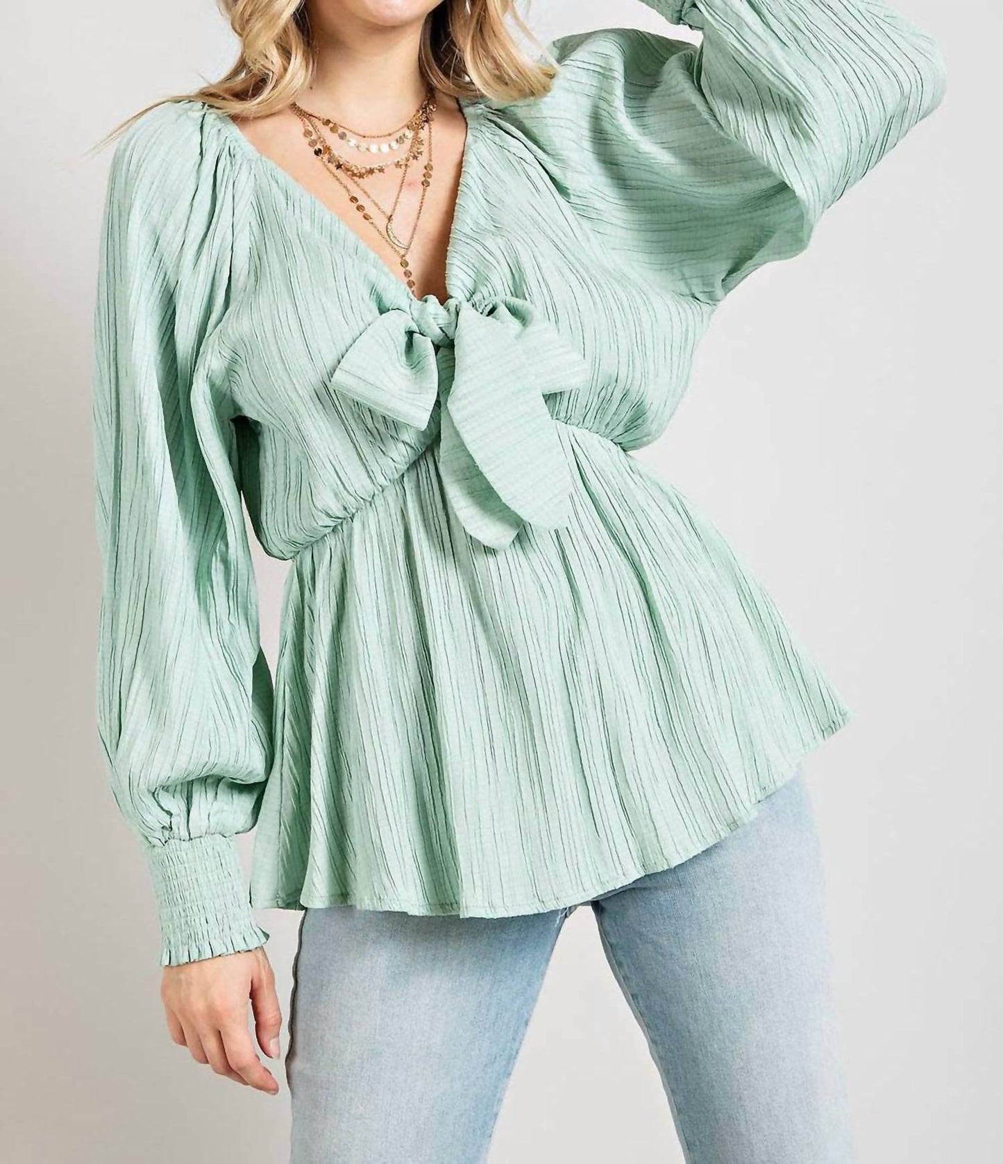 143 Story - Long Sleeve Tie Front Top