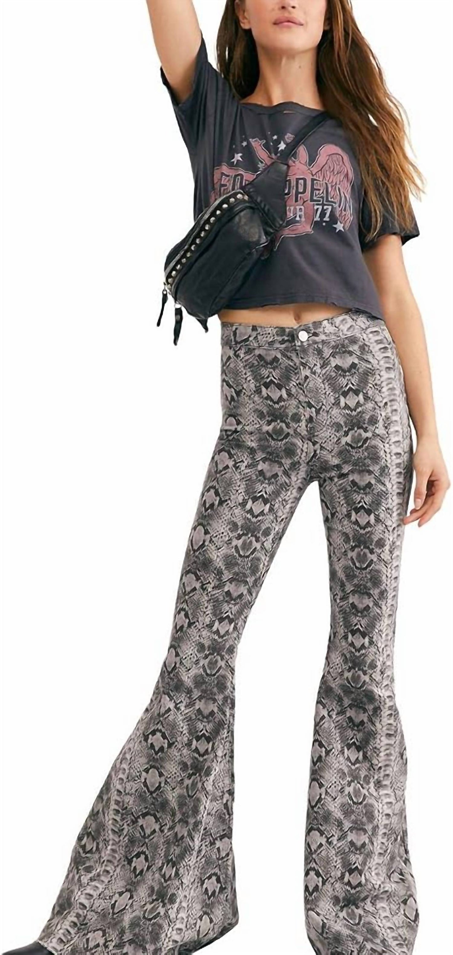 Free People - Just Float On Snake Print Flare Jean