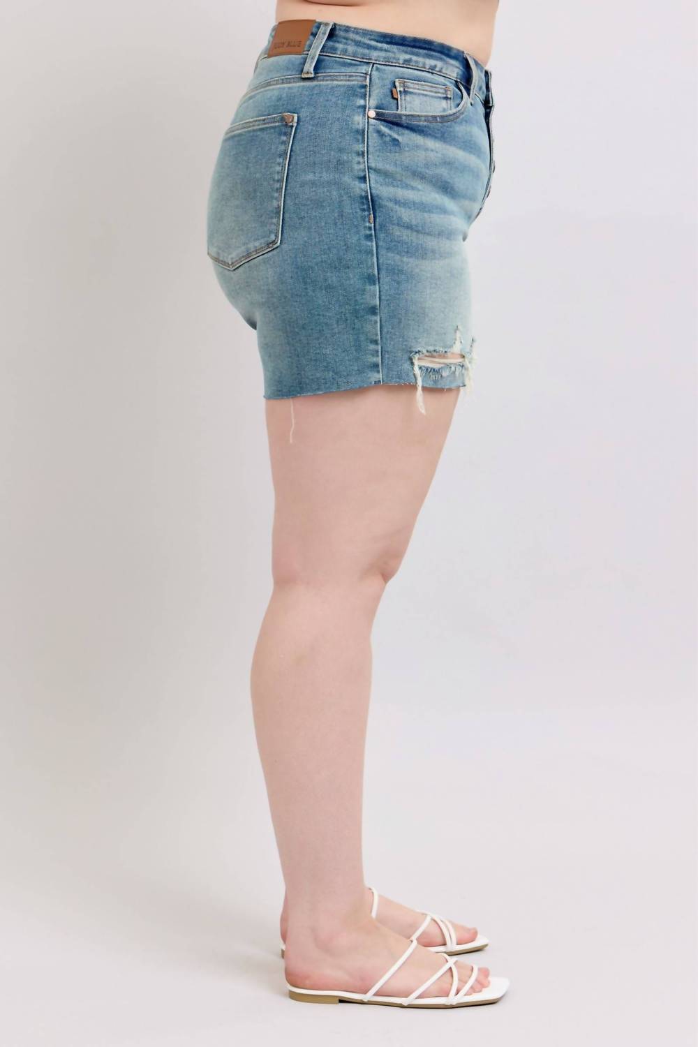 Judy Blue - Mid Rise Vintage Button Fly Destroy Denim Short